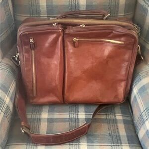 Brown Italian Leather Multi-Pocket Briefcase